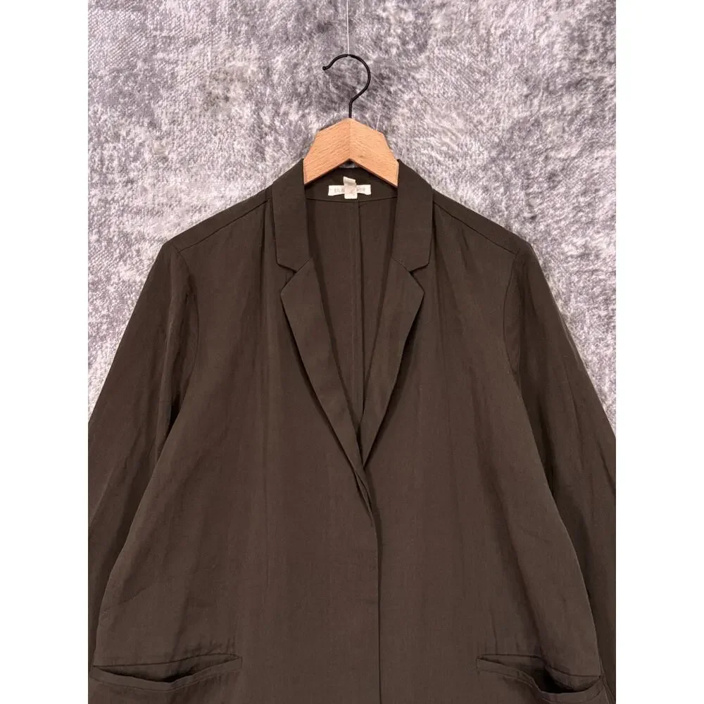 Eileen Fisher Coat Large Womens Green Tencel Lightweight Long